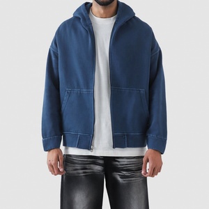 Sweat à capuche avec fermeture éclair et logo personnalisé OEM vintage pour hommes 100% coton Streetwear thermique épais en éponge française teint uni à séchage rapide - Product Image 3