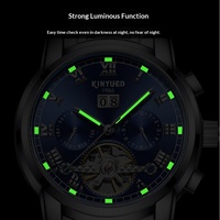 Montre mécanique automatique de luxe personnalisée pour homme en acier inoxydable, avec aiguilles lumineuses, fermoir papillon et résistance à l'eau 30M