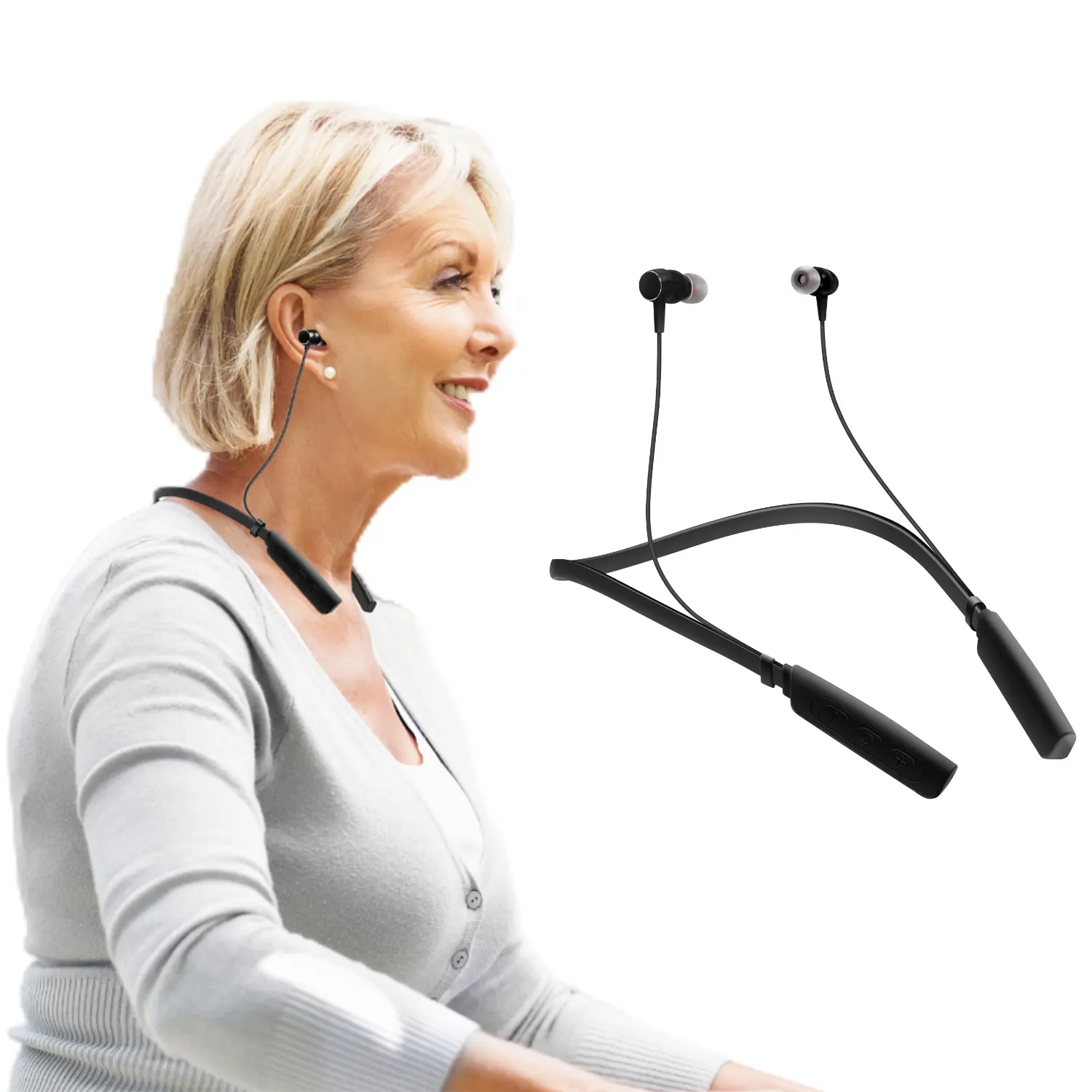 OTC Wireless Aid Ear Hear Amplificador de sonido recargable Bluetooth Neckband Audífonos recargables Neckband para adultos mayores