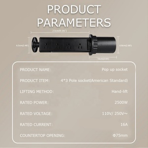 Enchufe retráctil manual IP44 a prueba de salpicaduras, tomas de corriente de EE. UU., enchufe de escritorio con carcasa de PC ignífuga y cable de 1.5m - Product Image 5