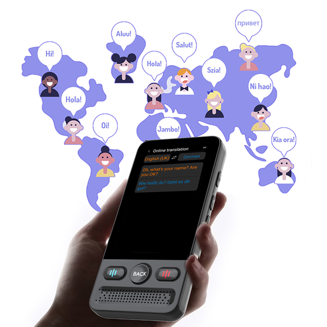 Smart 2-Way Voice Translation Device IPS 160 Languages Offline 1000mAh Battery 1G+8G ROM+RAM Android Type-C Travel Business