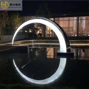 Sculpture en acier inoxydable Jiahua, fontaine circulaire abstraite pour extérieur, ornement de jardin ou de place publique, à poser au sol - Product Image 3