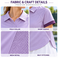 Polo de tennis personnalisé pour femme à manches courtes, avec poignets contrastants et empiècements latéraux en mesh, séchage rapide, coupe ajustée, idéal pour l'entraînement sur le terrain