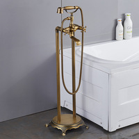 Mitigeur de baignoire sur pied, style antique, avec douchette, en laiton pur électrolytique, ensemble de robinetterie rétro