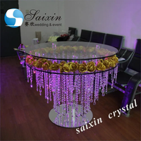 Décoration de mariage de luxe 2 couches de table à gâteau ronde en cristal avec cristaux suspendus