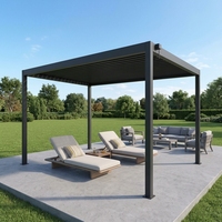 Pergola à lames en acier avec structure en aluminium, toit réglable manuellement, système d'ombrage pour patio extérieur et jardin