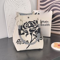 Tas Tote Rajut Poliester Ungu Bertema Bunga untuk Hadiah Hari Guru Musim Panas, Warna Kontras, Penutup Kancing Magnetik, Sempurna untuk Pengacara