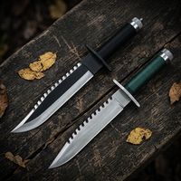 Couteau de survie First Blood en acier inoxydable à lame fixe avec étui en cuir pour le camping et l'aventure