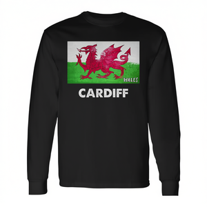 Camiseta de manga larga con bandera de Gales de Cardiff, diseño de dragón rojo, ropa de la ciudad de Cardiff - Product Image 2