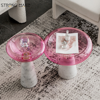 Table d'appoint moderne pour canapé Meubles de salon Base en marbre nordique Petite table basse en verre trempé de luxe nordique pour la maison