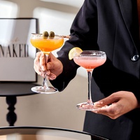 Verres à cocktail, margarita, martini, champagne, à pied haut, côtelés, rayés, soufflés à la main, pour fêtes, bars, mariages et couples