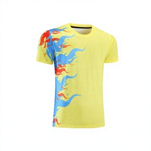 เสื้อเจอร์ซีย์กีฬาคอกลมแขนสั้นผู้ชาย สีเหลือง ลายสก็อตพิมพ์ลายแบบ Sublimation สายปรับได้ ระบายอากาศ แห้งเร็ว ผลิตจากโพลีเอสเตอร์ 100% - Product Image 3