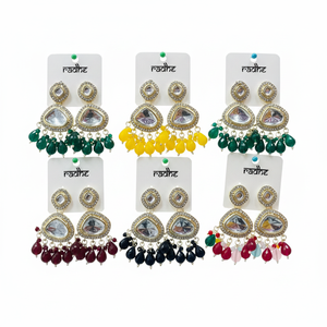 <b>Gold</b> Plated Kundan Stone and Beads <b>Dangle</b> <b>Earrings</b> Fine 11103264ML Jewelry - Product Image 2