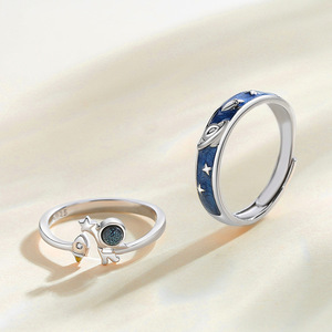 Bagues de Couple d'astronaute en plaqué argent romantique, anneau d'astronaute créatif de dessin animé, vente en gros - Product Image 5