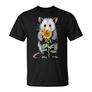 Opossum <b>Sunflower</b> T-<b>Shirt</b> Black Unisex Adult Size Medium Graphic Design - Product Image 2