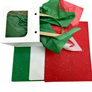 Caja de papel para envolver regalos de Navidad, papel de seda con purpurina roja, blanca y verde