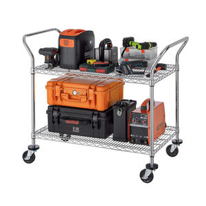 कस्टम 2-टियर क्रोम-प्लेटेड रोलिंग पुश कार्ट क्रोम भारी शुल्क ट्रॉली उपयोगिता धातु पहियों और हैंडल के साथ सेवा - Product Image 1