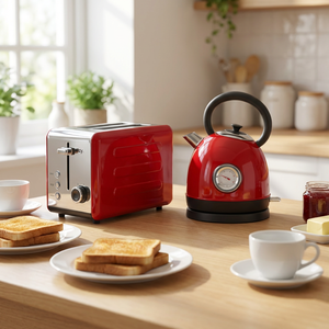 Ensemble petit-déjeuner rétro personnalisé Ousheng : <span class=keywords><strong>Grille</strong></span>-<span class=keywords><strong>pain</strong></span> 2 tranches à fentes larges <span class=keywords><strong>et</strong></span> <span class=keywords><strong>bouilloire</strong></span> en acier inoxydable 304 de 1,8 L avec affichage de la température - Product Image 2