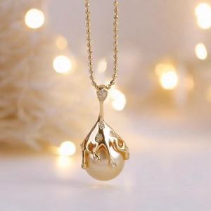 31300 DIY <b>Pearl</b> Accessories S925 Silver Pendant with 11-13mm Beads Rhodium Plated Empty Stand Simple <b>Necklace</b> <b>Gold</b> Main Material - Product Image 1