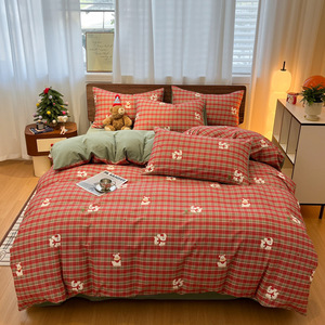 Housse de couette en coton imprimé à longues fibres de noël draps de lit rouges lumière luxe ODM/OEM quatre pièces Textiles de maison ensemble de literie - Product Image 1