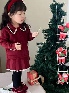 Autumn and Winter Casual <strong>Girls</strong> <strong>Christmas</strong> Two Piece Set Hand-Crocheted Warm <strong>Outfit</strong> Top + Skirt <strong>Girls</strong> Baby Sweet Clothing Set - Product Image 5