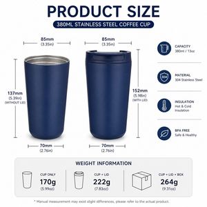 Vaso de Café Reutilizable con Aislamiento al Vacío de Acero Inoxidable 304 de 380 ml con Logotipo Personalizado, Taza de Viaje para Café, Vaso Antiderrames - Product Image 3