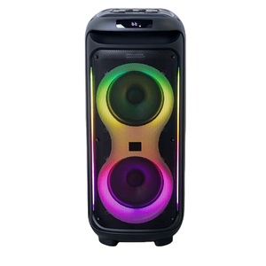 Haut-parleurs de fête en plein air à double cornes de basse de 8 pouces, 120 W de puissance crête, avec lumière colorée, double micro, karaoké familial - Product Image 1