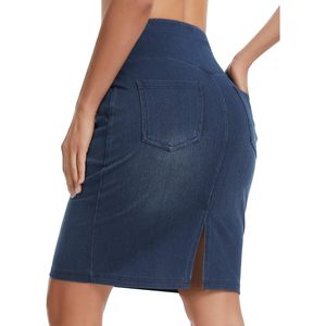 Jupe en jean stretch taille haute pour femme FOXA, longueur genou, coupe slim, avec poches - Product Image 2