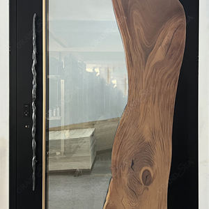 Grande <span class=keywords><strong>porte</strong></span> pivotante en aluminium, <span class=keywords><strong>porte</strong></span> d'entrée de sécurité moderne avec revêtement en bois et verre pour bâtiments résidentiels et commerciaux - Product Image 3