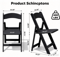Chaises pliantes en plastique LuckyOCT avec coussin noir, design moderne, pour jardin, événements en plein air, confortables et pliables