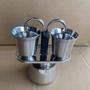 Cafetière Moka italienne classique à double tube, 2 tasses, 100 ml, en acier inoxydable 304 épaissi, mini-set à expresso pour cuisinière, camping et voyage - Product Image 4