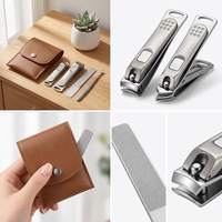 Ensemble de manucure et pédicure en acier inoxydable, kit de coupe-ongles 4 pièces avec étui en cuir pour ongles des mains et des pieds