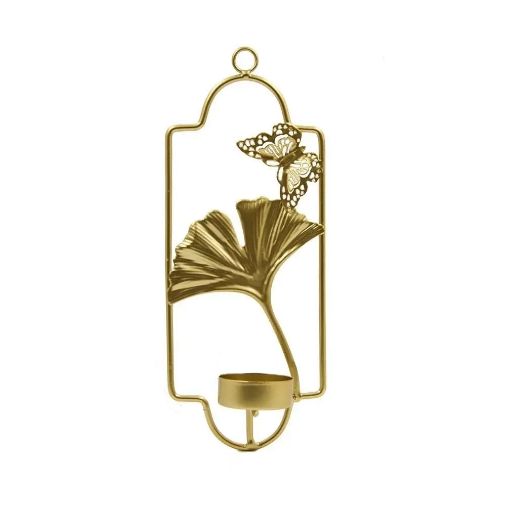 Candelabro de Metal con diseño de hoja de Ginkgo para boda, soporte de pared, candelabro de Metal, contenedor de vela de cobre