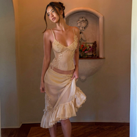 Ensemble jupe et haut asymétrique en maille et dentelle OUDIAN pour femme, taille haute