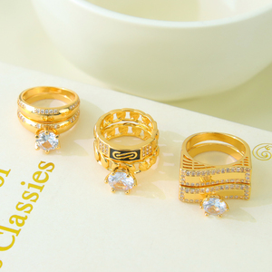 Luxury Dubai Cubic Zirconia Pave Setting <b>Couples</b> <b>Rings</b> 21k Gold Plated Elegant Italian Cocktail <b>Ring</b> for Wedding Party - Product Image 3