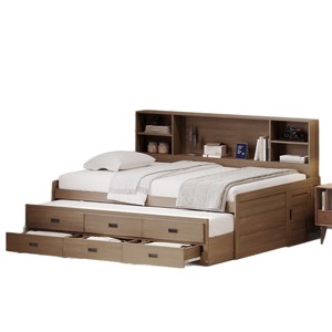 Modern Wooden Storage <b>Bed</b> <b>With</b> Built In Bookshelves And <b>Sliding</b> Drawers For Children Adults And Elderly - Product Image 5