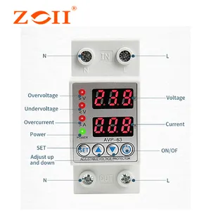 Hoge Kwaliteit Din Rail 40A 63A 80A Digitale Verstelbare Voltage Protector Overspanning En Onder Voltage Protector