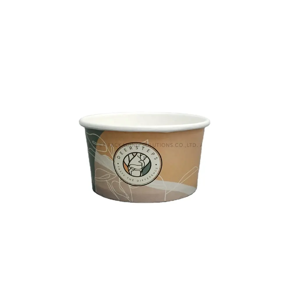 2024 Brand new de alta qualidade design personalizado flexo impresso eco-friendly descartável sorvete tigela de papel com tampa cúpula para loja