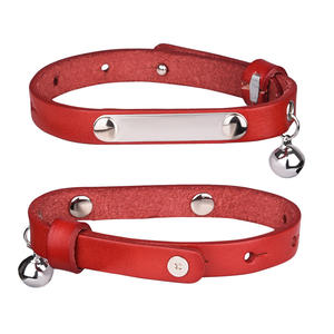 <span class=keywords><strong>Collar</strong></span> de cuero de vaca para gato, con etiqueta de nombre de acero inoxidable, correas y collares para mascotas - Product Image 5