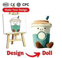 Jouets en peluche personnalisés en forme de tasse à café avec doublure en maille et tissu en coton sans rembourrage, certifiés CPC et EN71, conception OEM
