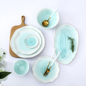 Juego de Vajilla Moderno y Lujoso de Cerámica Sostenible con Diseño de Mármol, Plato Redondo de Porcelana para Bodas, Novedad 2024 - Product Image 3