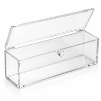 Boîte de rangement en acrylique transparente personnalisée avec bouton et couvercle rabattable