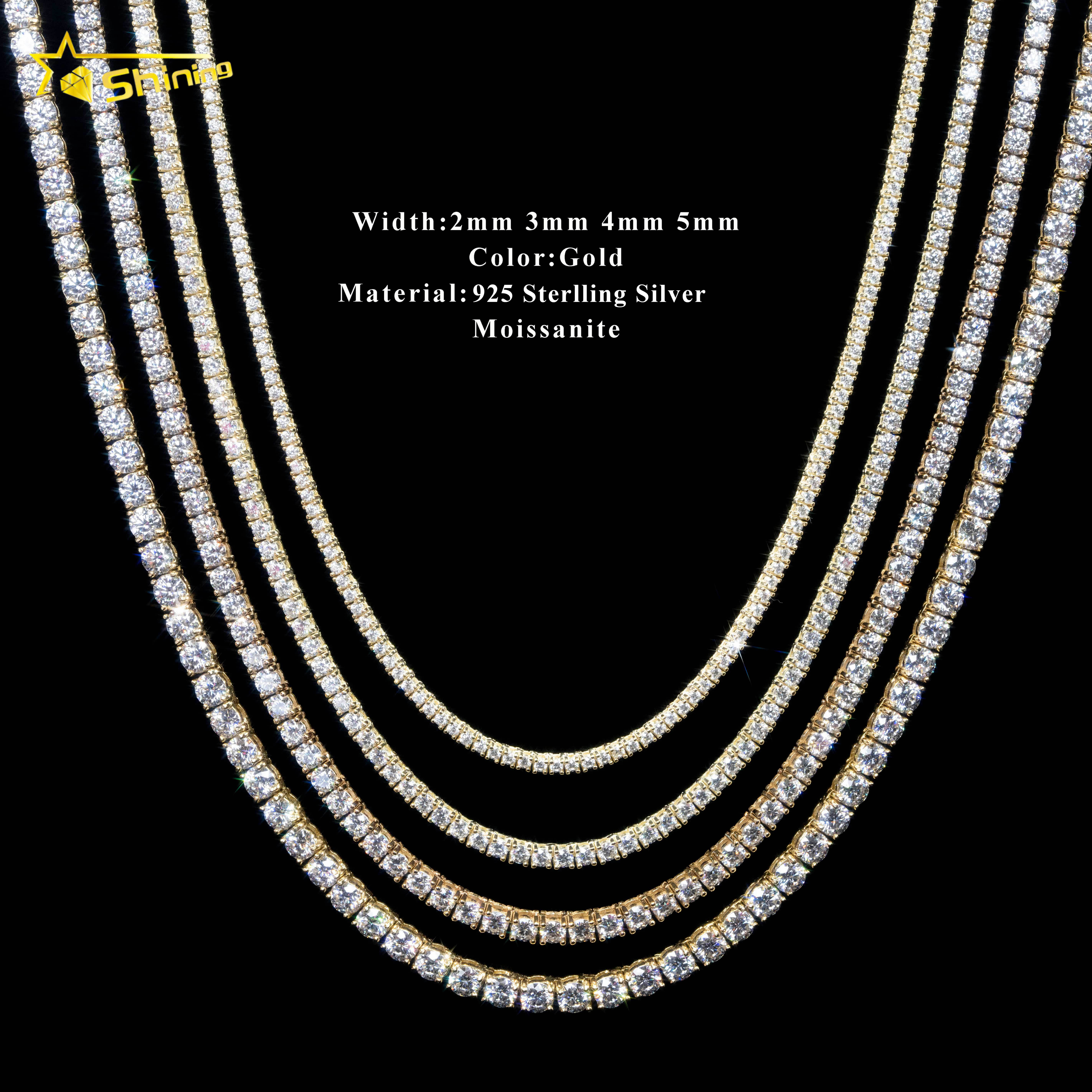 สีเงิน -- สร้อยคอเทนนิสมอยซาไนต์ 5 มม. 20''