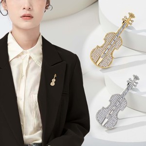 Fashion Violin Brooch Zinc Alloy Micro Insert Unisex Gift Accessory - Product Image 2