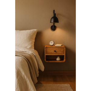 Solid Wood Mini Oak-ish Floating Bedside 1 <b>Drawer</b> <b>Storage</b> Nightstand <b>For</b> Bedroom - Product Image 1