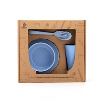 Ensemble de vaisselle pour enfants en paille de blé, six pièces : fourchette, cuillère, baguettes, bol créatif, assiette, plat. Portable, cadeau, style japonais et coréen.