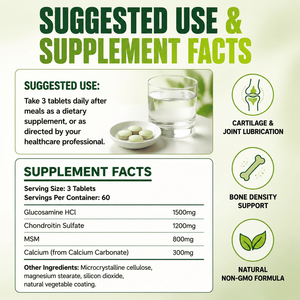 Comprimés de soutien articulaire à la Glucosamine, Chondroïtine, MSM et Calcium, sans OGM, sans gluten, végétaliens, complément alimentaire, fabrication OEM/ODM aux États-Unis - Product Image 4