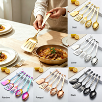 Ensemble d'ustensiles de service de buffet en acier inoxydable doré, cuillère, fourchette et spatule à long manche pour hôtel, vente en gros, OEM, logo personnalisé