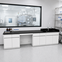 Table de laboratoire moderne en métal durable avec évier et armoire, 4 tiroirs, revêtement en poudre époxy, poste de travail en acier inoxydable pour laboratoire de chimie