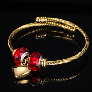 Stainless Steel Beaded <b>Bracelet</b> With Crystal Heart Pendant <b>Adjustable</b> For Gift Unisex Jewelry - Product Image 5